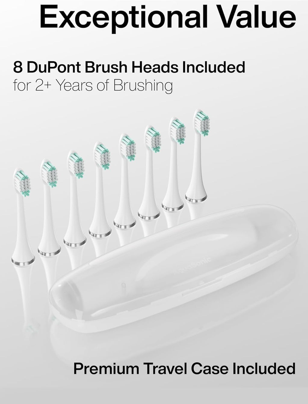 Aquasonic Vibe Series Ultra-Whitening Toothbrush – ADA Accepted Electric Toothbrush - 8 Brush Heads & Travel Case – 40,000 VPM Motor & Wireless Charging - 4 Modes w Smart Timer – Optic White
