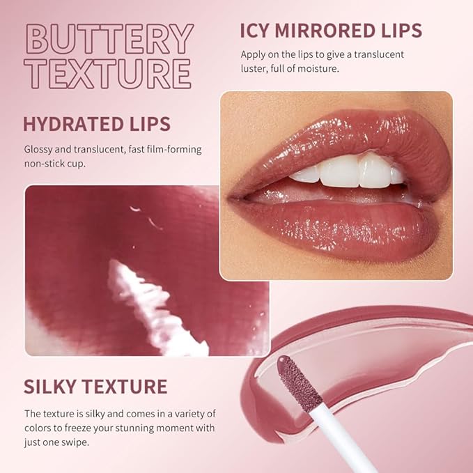 5 Pc Honey Butter Lip Stain Set, Tinted Lip Oil Gloss, Moisturizing Hydrating Plumper Liquid Lipstick Lip Blam for Women, Lightweight Lip Liner Effect, Vegan Brown Nude & Berry Mauve (#1 #4 #7 #8 #12)