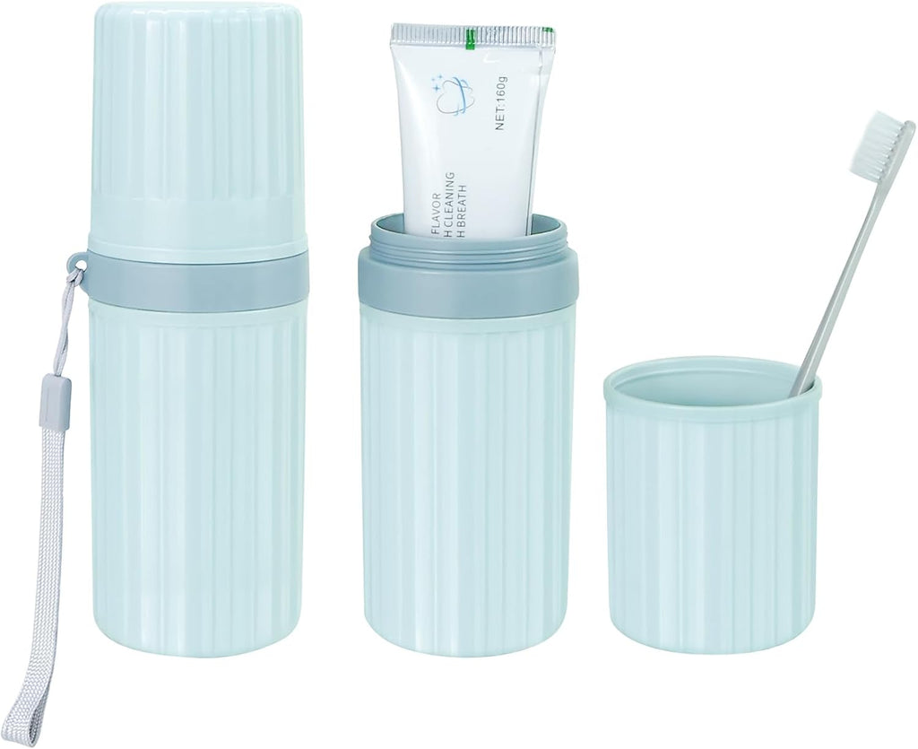 Mulbozy Travel Toothbrush Holder, Large Travel Toothbrush Cup Case, Portable Travel Toothbrush Toothpaste Makeup Storage for Business Trip Camping School - Blue