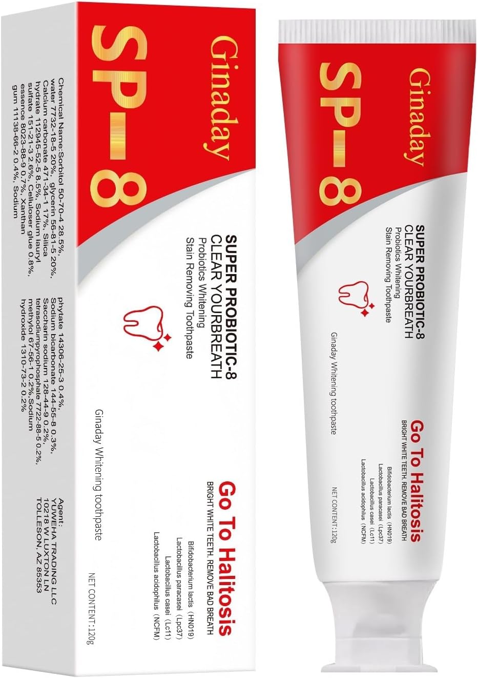 Sp-8 Probiotic Whitening Toothpaste, with Probiotics Oalance Oral Microbiota, Niacinamide Whitening Toothpaste for Enamel Protection and Gum Health Fresh Breath, Fluoride-Free.-1Pcs