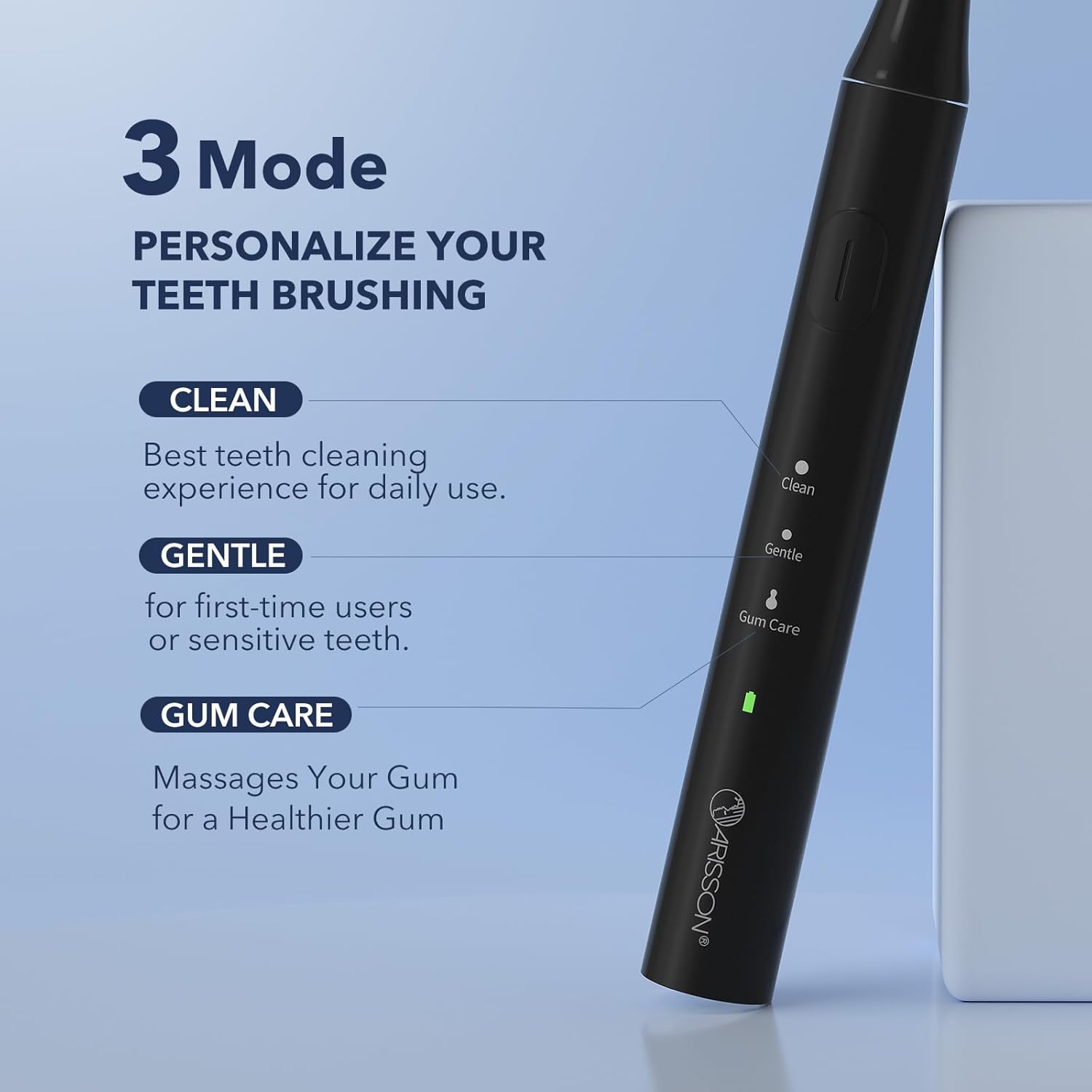 ARISSON Sonic Electric Toothbrush for Adults & Kids, 1.5H Fast Charge for 90 Days, 40,000 VPM Adjustable Clean, 4 Dupont Brush Heads, 1.6 Oz Compact Travel Case & Wall Holder, Black