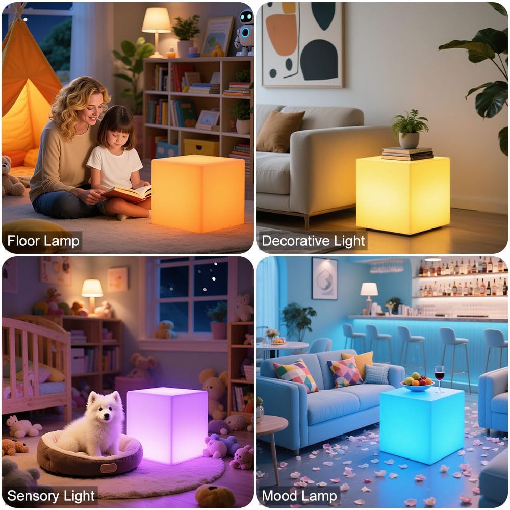16'' Cordless LED Cube Chair Light, LED Cube Seat for Adult Kid, RGB Color Changing Waterproof Glowing Chair w/Remote, Rechargeable Night Light Mood Lamp Decorative Lights for Home Patio Garden Party