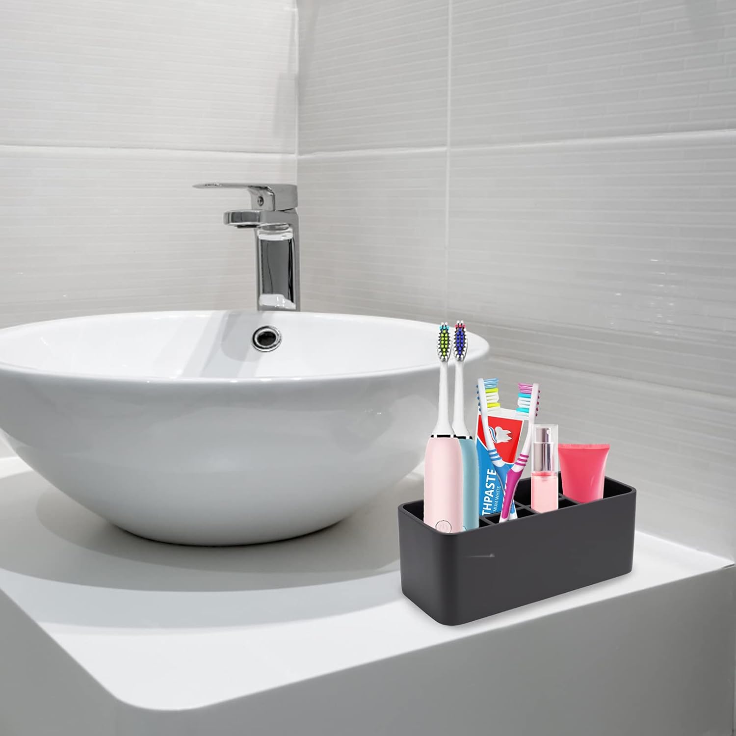 Toothbrush Holder for Bathrooms Toothpaste Holder Stand Bathroom Organizer for Toothbrush Makeup Brushes Holder (Black)