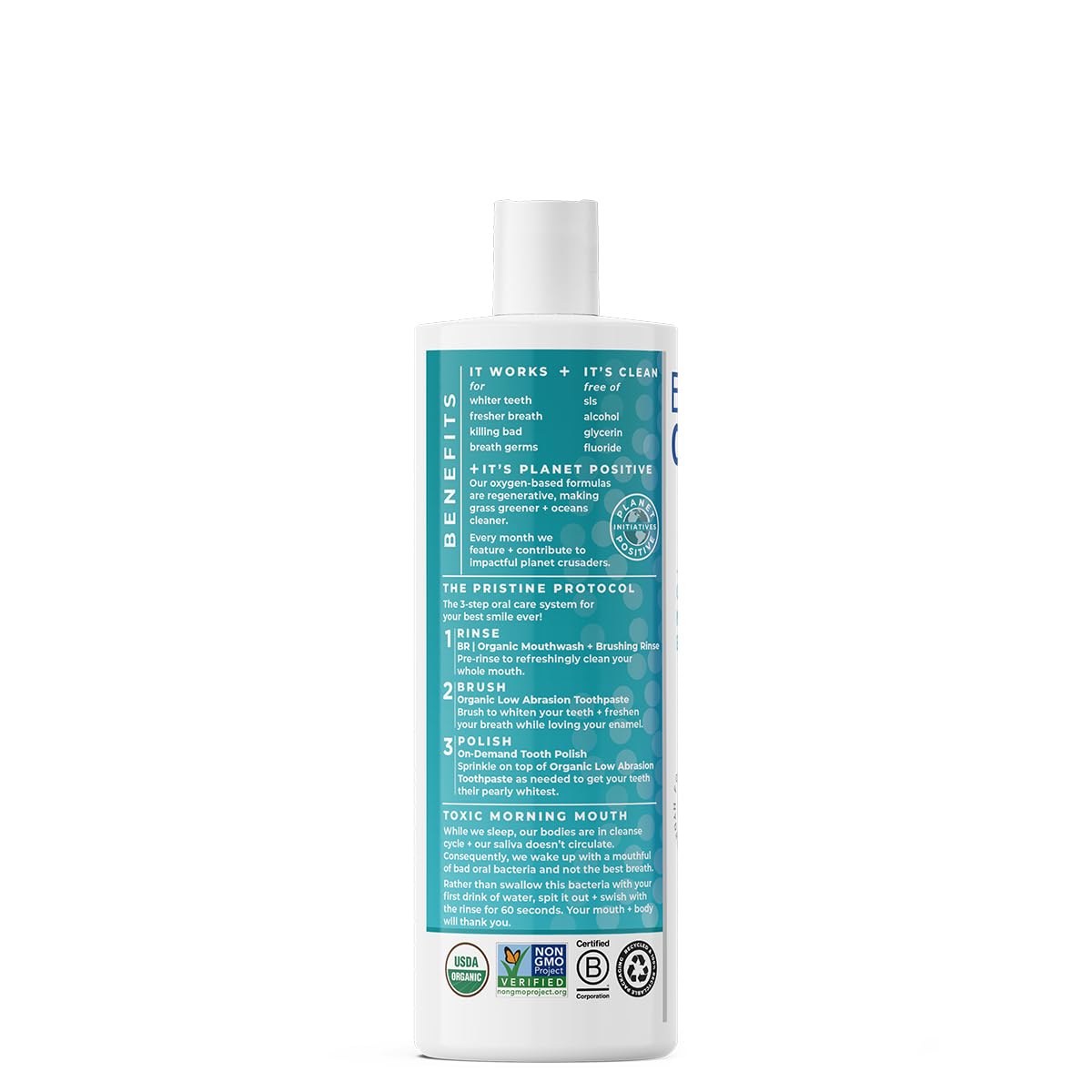 Essential Oxygen Certified BR Organic Brushing Rinse, All Natural Mouthwash for Whiter Teeth, Fresher Breath, and Happier Gums, Alcohol-Free Oral Care, Wintergreen, 16 Ounce
