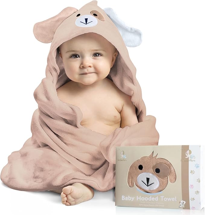Baby Towels with Hood - Soft, Absorbent Viscose Made of Bamboo, Extra Large 35 x 35 Inches, for Newborns, Infants, Boys and Girls, Brown