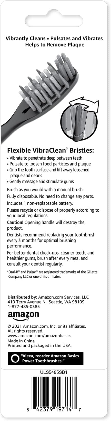 Amazon Basics Electric Toothbrush | Pulsating | Deep Cleaning | 2 Count