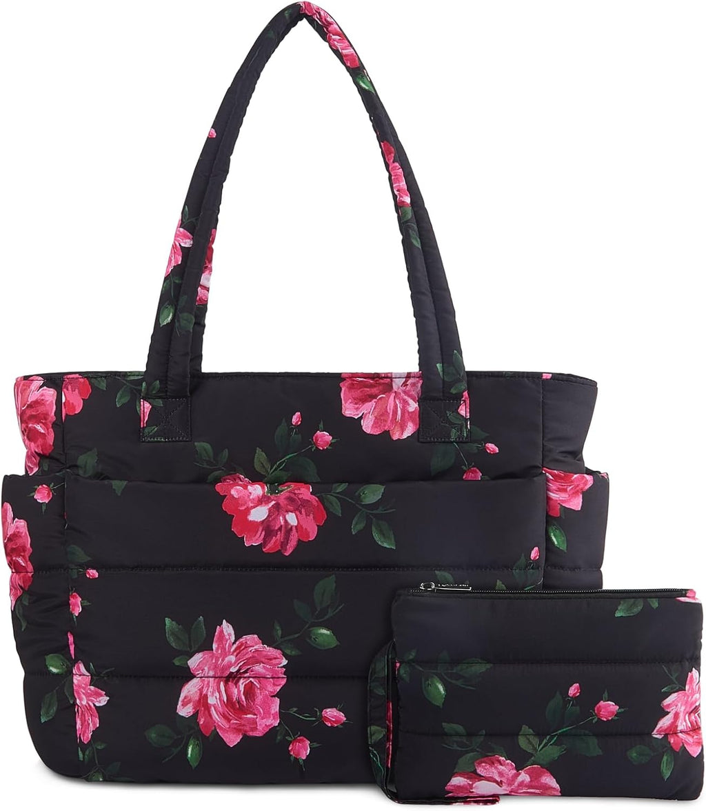 TOPDesign Puffer Tote Bag for Women, Lightweight Puffy Handbag with Compartments, Quilted Shoulder Bag for Work, Travel, Gym