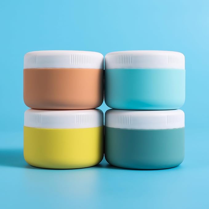 Travel Containers for Toiletries, Silicone Cream Jars BPA-Free, Leak-proof 2oz Travel Size Containers, Portable Size Silicone Jars with Lid for Cosmetic Face Hand Body Cream (4 Pack)