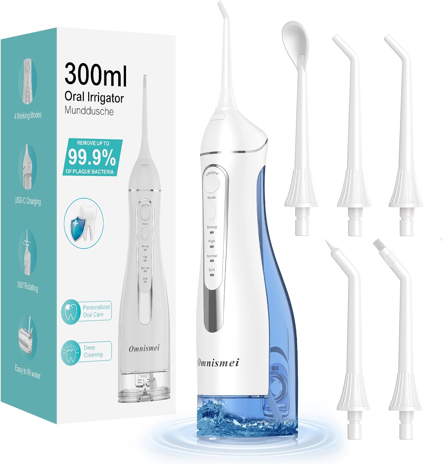 Water Dental Flossers for Teeth，300ML Cordless Portable Electric Water Flosser, 4 Modes Oral Irrigator, Waterproof Rechargeable Water Floss for Deep Cleaning,Plaque Remover,Braces Home Travel Use
