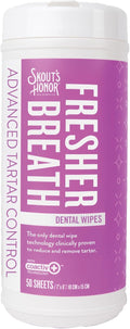 SKOUT'S HONOR Fresher Breath Dental Wipes- Pet Dental Wipes - Fights Plaque and Tartar, Freshens Breath Fast, No Brushing Required, 50 Sheets