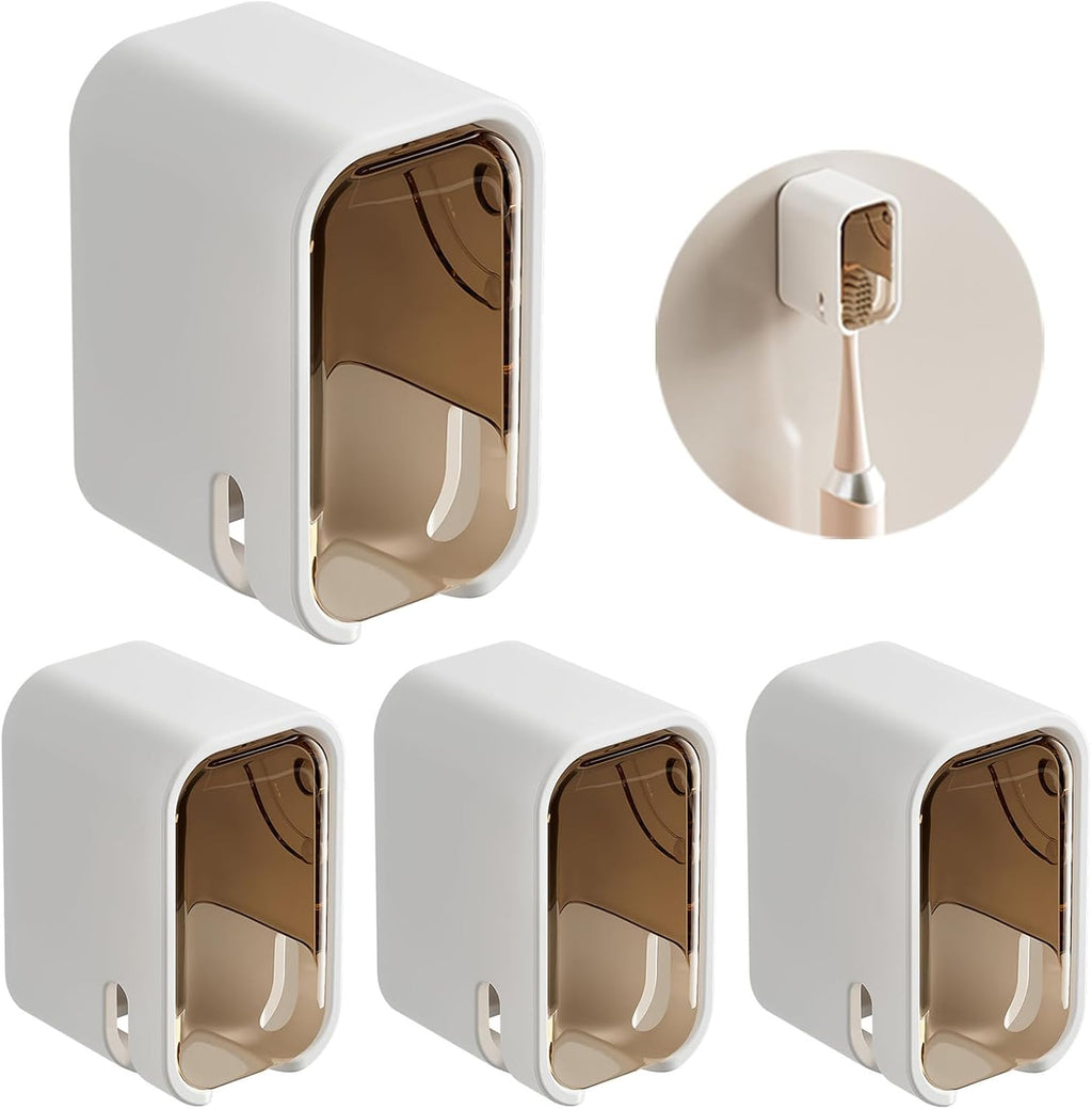 Toothbrush Holder Wall Mounted Toothbrush Holders for Bathrooms, Tooth Brush Holder for Travel and Home, Single Toothbrush Organizer with Cover for Shower 4PCS