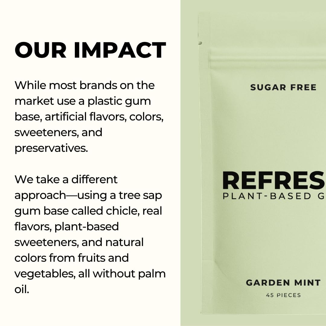 Refresh Gum Garden Mint – Xylitol, Sugar Free Chewing Gum Pouches, Natural Flavor & Organic Ingredients – Aspartame Free, Plant-Based, Non-GMO – 45 Pieces Each, 3 Pack