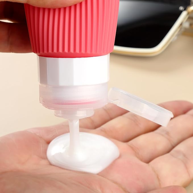 Travel Bottles for Toiletries, Tsa Approved 3oz Portable Travel Bottles, BPA Free Leak Proof Squeezable Silicone Travel Size Containers, Travel Accessories with Clear Toiletry Bag (4 Pack)