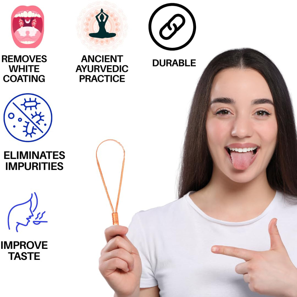 100% Pure Copper Single Handle Tongue Scraper Eco-Friendly Pouch for Adults and Kids - Durable Tongue cleaner Copper - Tough Scraper Oral Care & Hygiene-Unique design