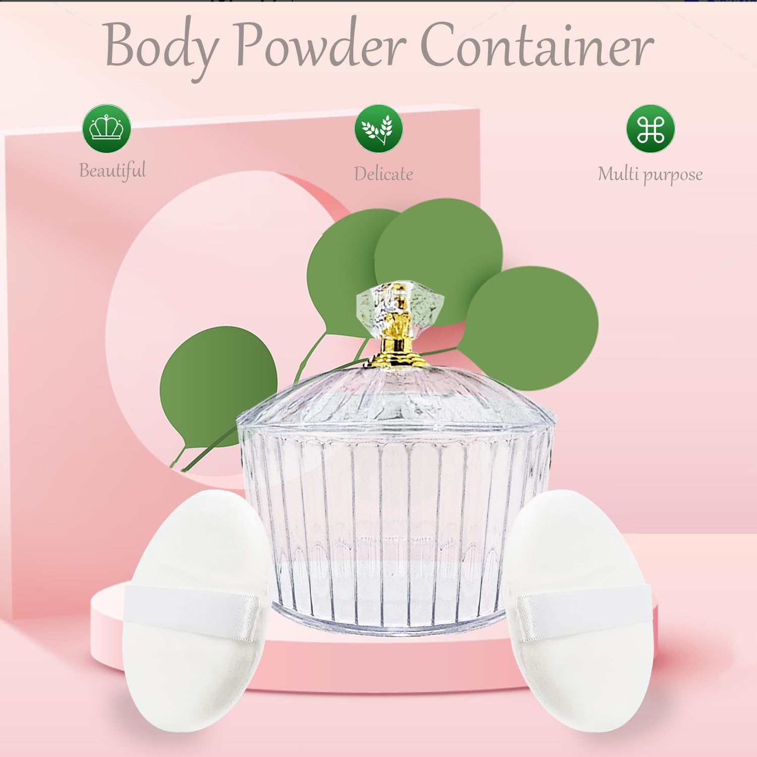 3 Pcs Body Face Plastic Powder Puff and Container Dish Fluffy Soft Large Powder Puff for Women(Roman jar Shape)