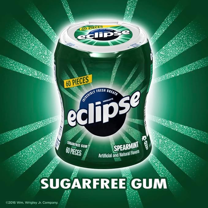 ECLIPSE Chewing Gum Sugar-Free - Spearmint Sugarfree Gum, Zero Sugar Candy Bulk Pack Box, 60 Count (Pack of 6)