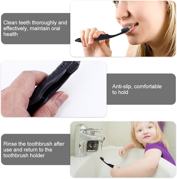 Mipcase 8PCS Folding Portable Charcoal Toothbrush Soft Bristles Ergonomic Design Travel Camping Hygiene for Adults Gray