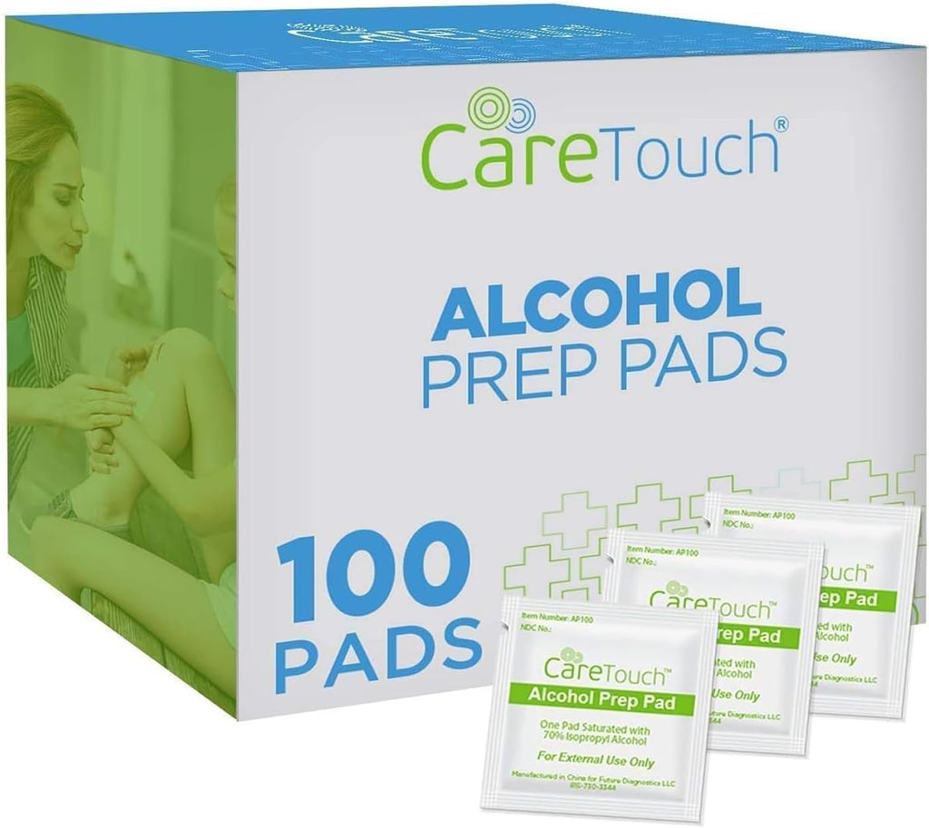 Care Touch 100-Pack Alcohol Wipes - Individually Wrapped Alcohol Prep Pads with 70% Isopropyl - Sterile 2-Ply Antiseptic Swabs for First Aid Kits, Cleaning, Travel and Everyday Use