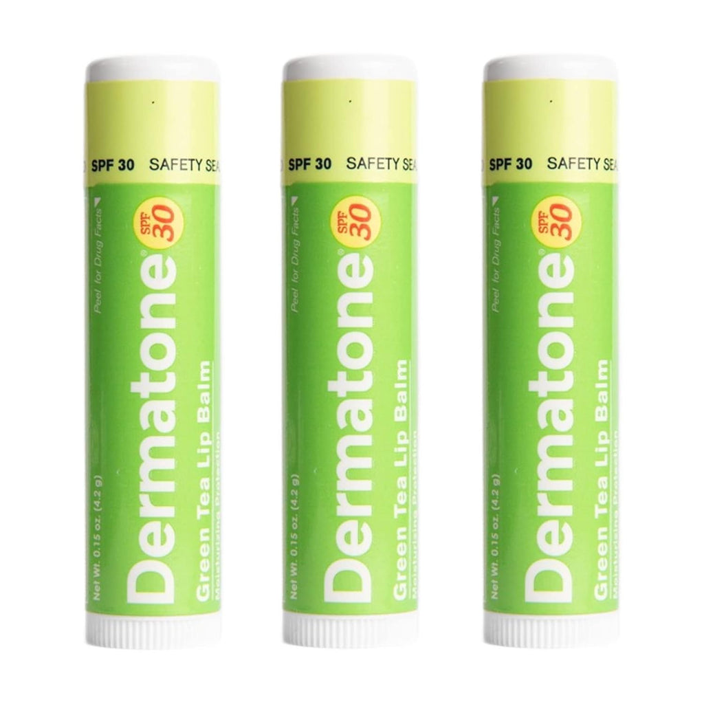 Dermatone Green Tea Lip Balm Stocking Stuffer | Moisturizing | Medicated | Aloe & Vitamin E | Soothes Chapped & Cracked Lips | SPF30 | 3-pack (Green Tea, 0.15oz)