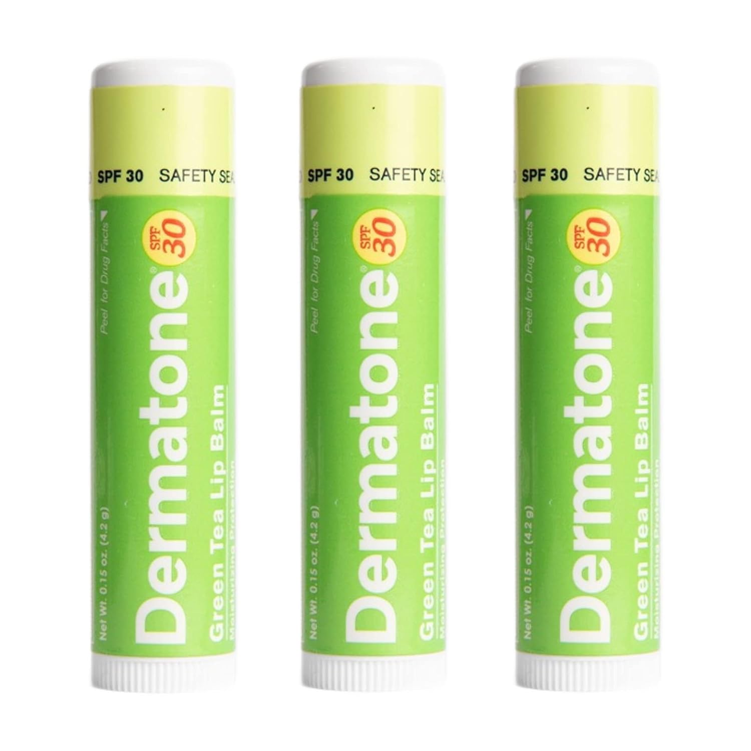 Dermatone Green Tea Lip Balm Stocking Stuffer | Moisturizing | Medicated | Aloe & Vitamin E | Soothes Chapped & Cracked Lips | SPF30 | 3-pack (Green Tea, 0.15oz)