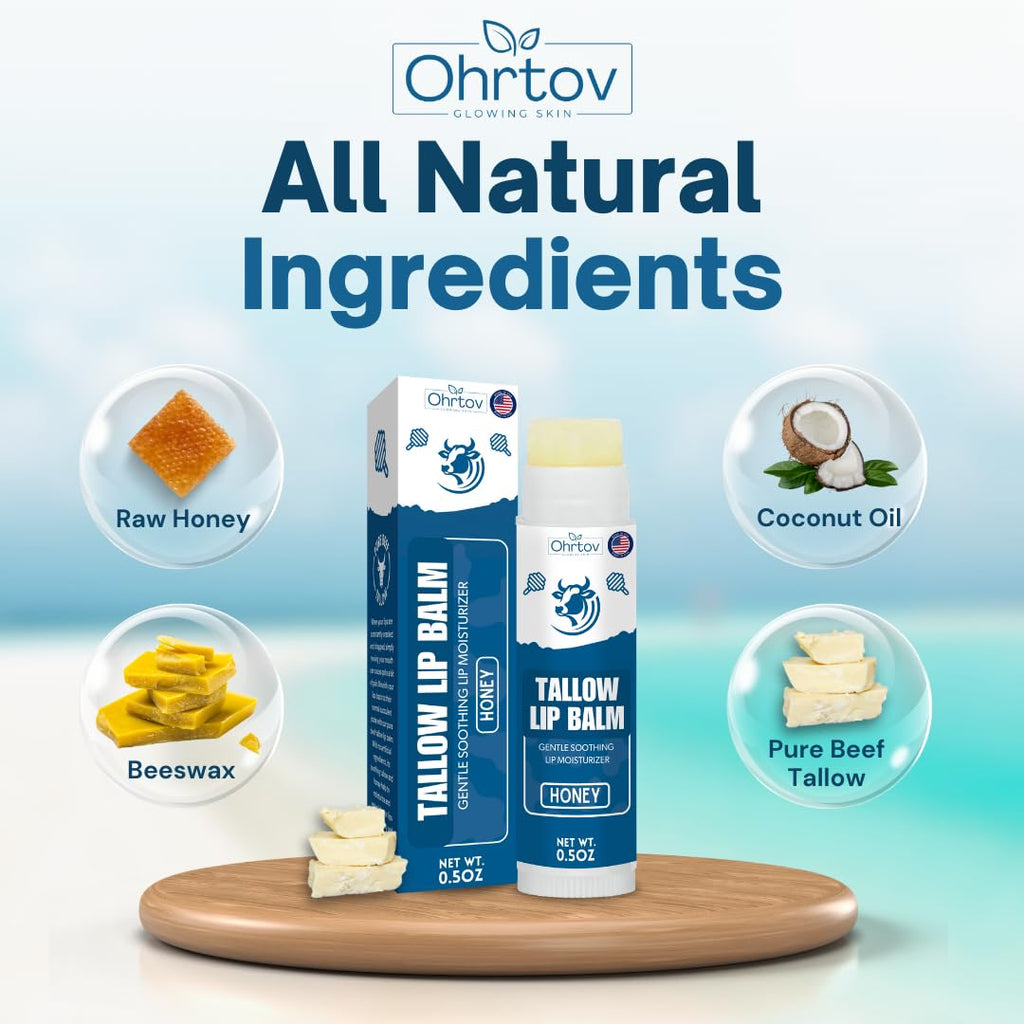 Beef Tallow Lip Balm – Natural Tallow Beeswax Chapstick – Hydrating Moisturizer Grass Fed Bison Tallow Balm Lip Care – Soothes Chapped, Dry Lips, Sensitive Skin – Long Lasting & Vitamin Rich USA-Made