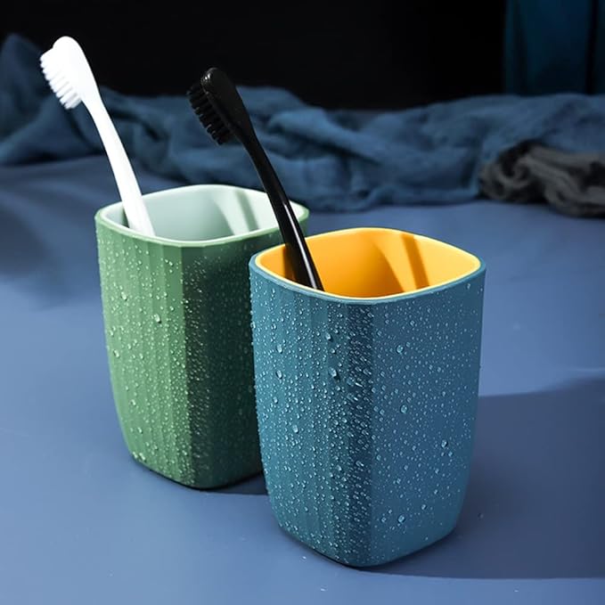 Tumbler Cup Toothbrush Cup 300ml, Unforgettable Bathroom Toothbrush Holder Mouthwash Cup, Toothbrush Storage Box, Eco-Friendly Plastic Drink Cup, 3PCS (3 Colors) (Blue & Fuchsia & Green)