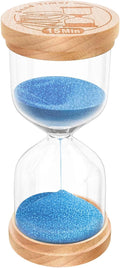 15 Minute Sand Timer Hourglass, Beech Wood Hourglass Sand Clock, Small Blue Wooden 15 Min Hour Glass, Minutes Sandglass, Reloj De Arena, Classroom, Game, Kitchen, Home, Office, Decorative