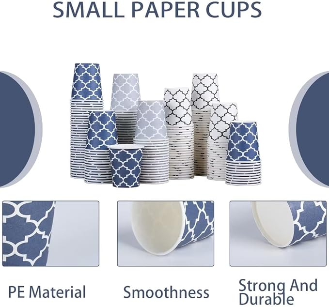 [300 Pack] 5 oz Mini Paper Cups, Small Mouthwash Disposable Bathroom Cups 5 Ounce for Supermarket, Birthday Party, Travel, Events, Picnic, BBQ