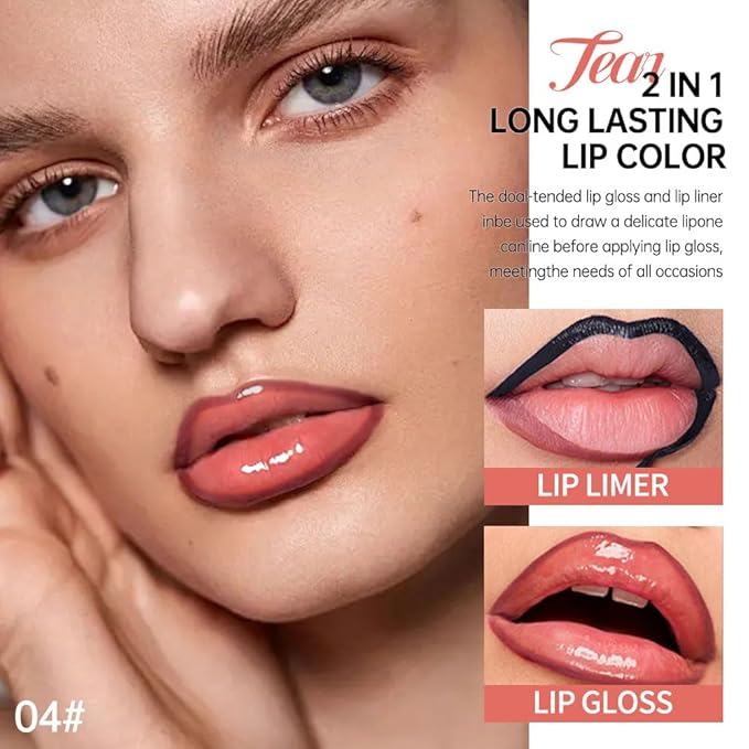 Dual-Ended Peel Off Lip Liner & Stain in Mocha Cocoa – Tattoo-Like Peel Off Lip Stain Liner + Hydrating High Shine Brown Lip Tint, Long-Lasting Waterproof Smudge-Proof Duo for Natural Mocha Brown Lips
