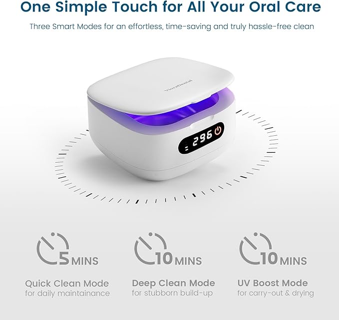 Viora Rechargeable 52kHz Ultrasonic Retainer Cleaner: Cordless Portable UV Dental Cleaning Pod for Invisalign, Denture, Mouthguard, Nightguard, Jewelry, with Mirror, USB-C Travel Cleaning Kit&Tablets
