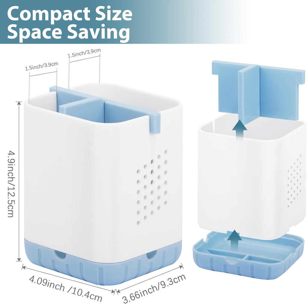 Boperzi Toothbrush and Razor Holder for Bathrooms - Countertop Organizer With Drainage, Anti-Slip Kids Toothpaste Caddy for Electric Toothbrush, Shower, Vanity - Blue