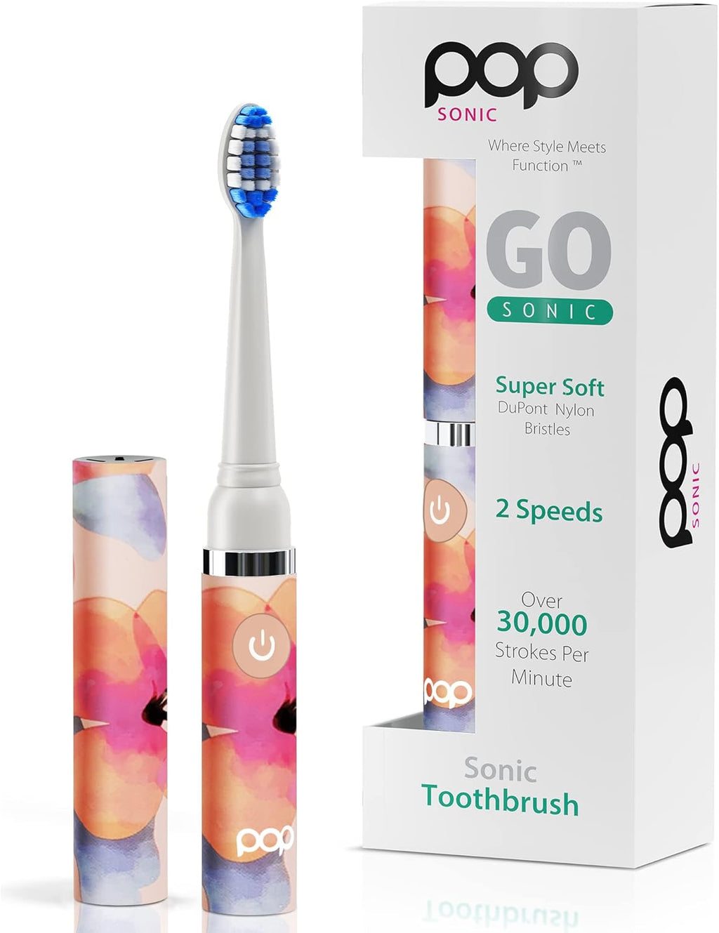 Pop Sonic Electric Toothbrush (Pink Watercolor) - Travel Toothbrushes w/AAA Battery | Kids Electric Toothbrushes with 2 Speed & 15,000-30,000 Strokes/Minute, Dupont Nylon Bristles