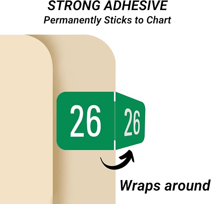 2026 Year Stickers, Doctor Stuff 2026 Chart Stickers, Green Color Coded, GBS/VRE Style, USA Made Year Labels for End Tab File Folders, 500 Labels/Roll in a Dispenser Box, 3/4" x 1-1/2"