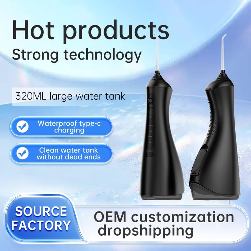 Water Flosser, Cordless Water Dental Flosser，320ML Portable Oral Irrigator with 3 Modes & 6 Tips, IPX7 Waterproof, 60–160 PSI Rechargeable Dental Floss Pick for Home & Travel Use