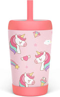 Kid Insulated Stainless Steel Tumbler with Silicone Straw, 12oz Sippy Cup for Kids (Dreamy Unicorn)