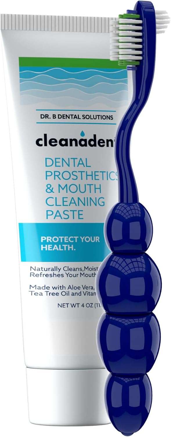 Dr. B Dental Solutions Denture Care Bundle | Cleanadent Denture & Gum Toothpaste (4 oz) + Ergonomic Toothbrush with Extra Soft Bristles | Ideal for Healthy Gums, Freshness & Stain Removal