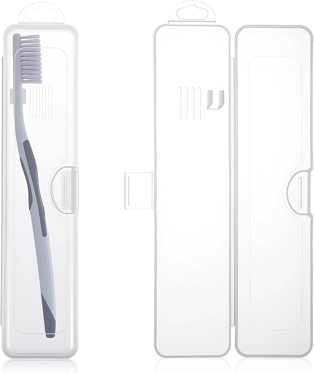 Transparent Toothbrush Travel Case 2 Pack Toothbrush Case Holder Portable Plastic Clear Travel Size and Toothpaste Storage Container Hard Plastic Carrying Box with Hook for Traveling