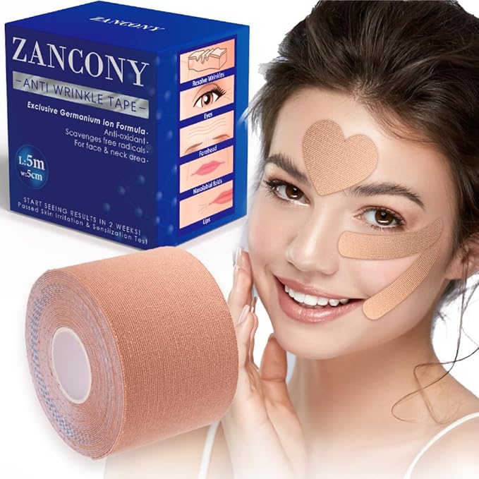 2 in 1 Face Tape, Forehead Tape for Anti Wrinkle Patches and Face Lift Tape for Full Face and Neck, Kinesiology Tape for Relaxing Facial Muscles, Hypoallergenic，5CM Wide