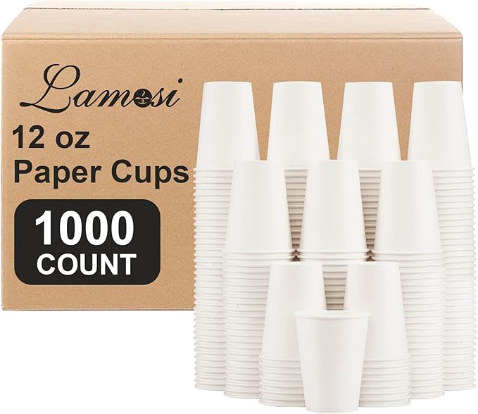 Lamosi 1000 Count 12 oz Paper Coffee Cups Bulk, Disposable Paper Cups for Hot or Cold Drinks, 12 Ounce White Beverages Water Cups for Party, Picnic, Travel, Events