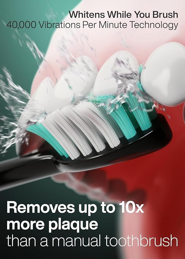 Aquasonic Black Series Ultra Whitening Toothbrush – ADA Accepted Electric Toothbrush- 8 Brush Heads & Travel Case – 40,000 VPM Electric Motor & Wireless Charging - 4 Modes w Smart Timer (Pack of 2)