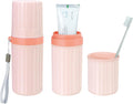 Mulbozy Travel Toothbrush Holder, Large Travel Toothbrush Cup Case, Portable Travel Toothbrush Toothpaste Makeup Storage for Business Trip Camping School - Pink