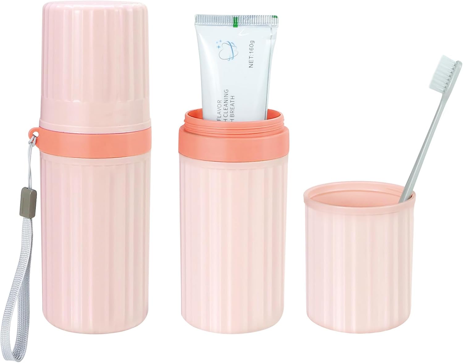 Mulbozy Travel Toothbrush Holder, Large Travel Toothbrush Cup Case, Portable Travel Toothbrush Toothpaste Makeup Storage for Business Trip Camping School - Pink