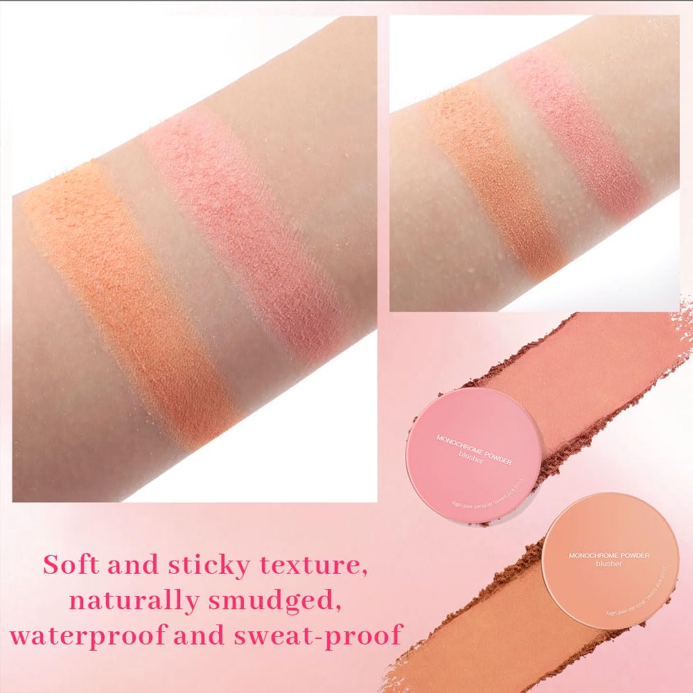 Warm Orange Powder Matte Blush with Mirror – Lightweight Smooth Blendable Baked Blush, Fade & Transfer-Resistant, Natural Matte Finish, Vegan & Cruelty Free, Perfect Makeup Gift for Women #02