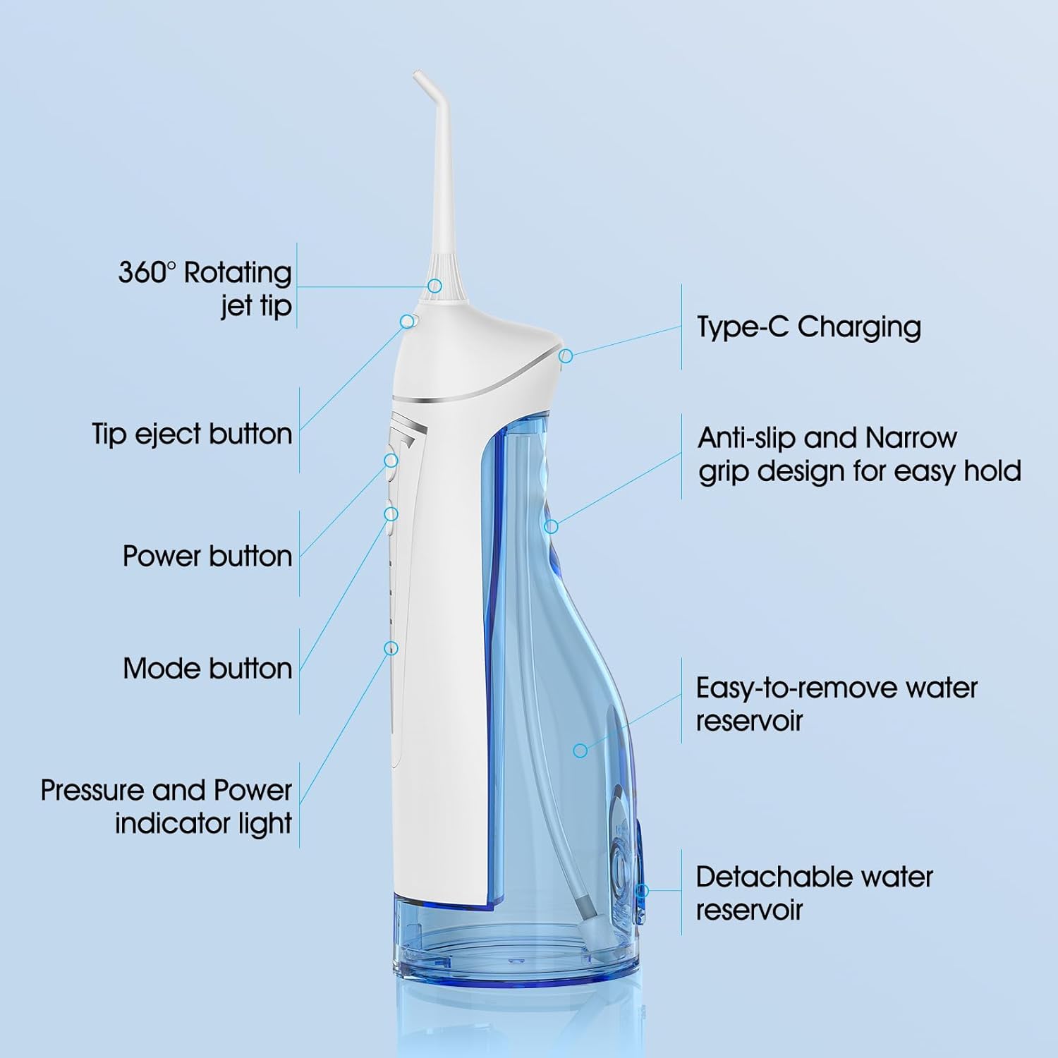 Water Dental Flosser Teeth Pick: Portable Cordless Oral Irrigator 300ML Rechargeable Travel Irrigation Cleaner Beautypick IPX7 Waterproof Electric Flossing Machine for Teeth Cleaning White
