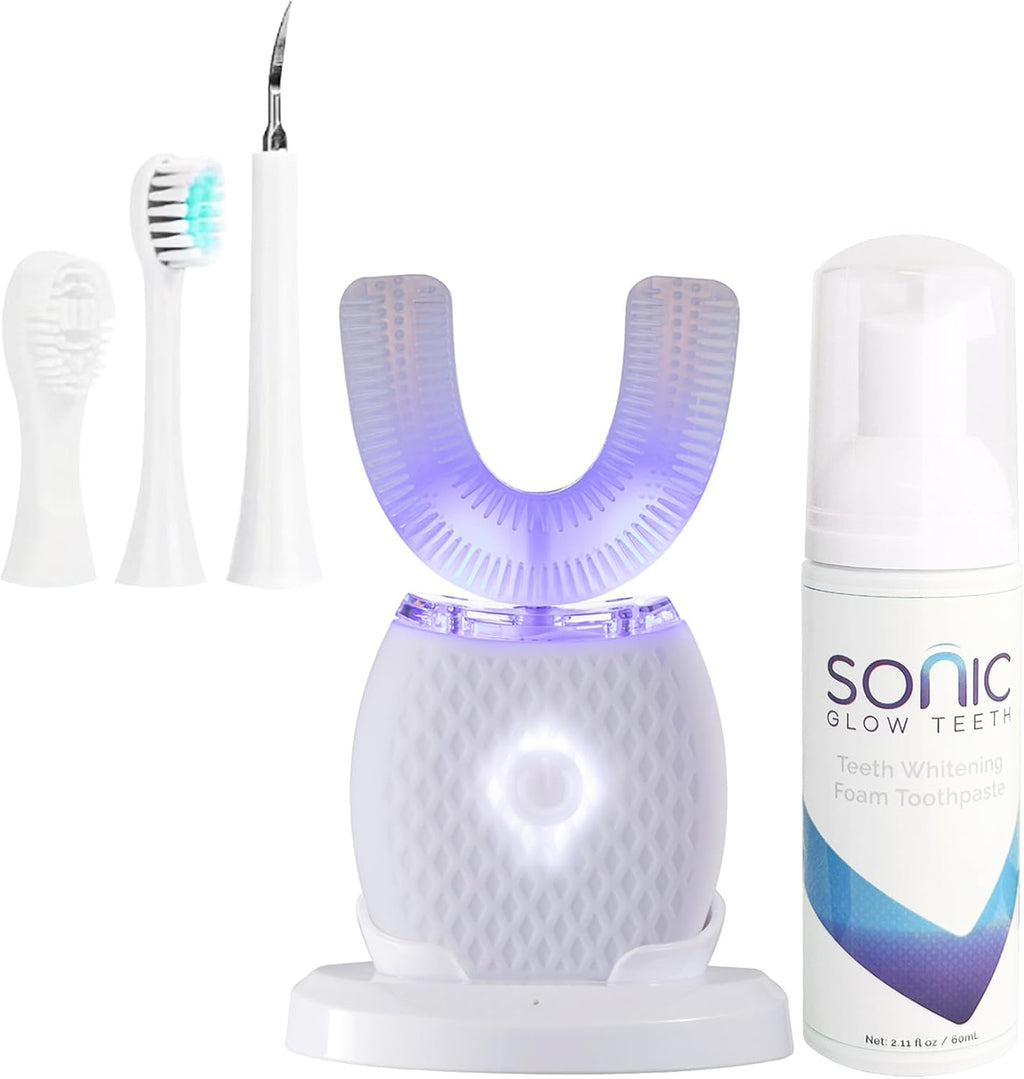Ultrasonic Toothbrush for Adults - Automatic Electric Toothbrush with Soft Bristles Rechargeable Portable Waterproof Design 30s Timer, Wireless Charging Dual-Use for Travel & Home (White)