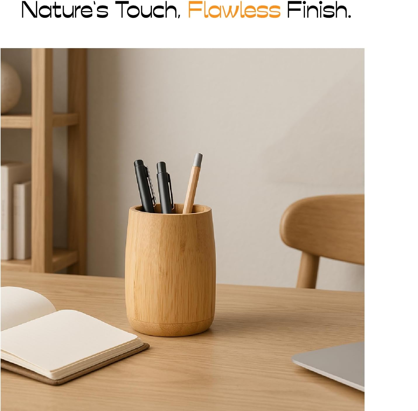 Natural Bamboo Toothbrush Holder, Simple Minimal Cylindrical Tumbler for Bathroom Countertop, Unbreakable Makeup Brush or Pen Organizer, Desktop Accessory