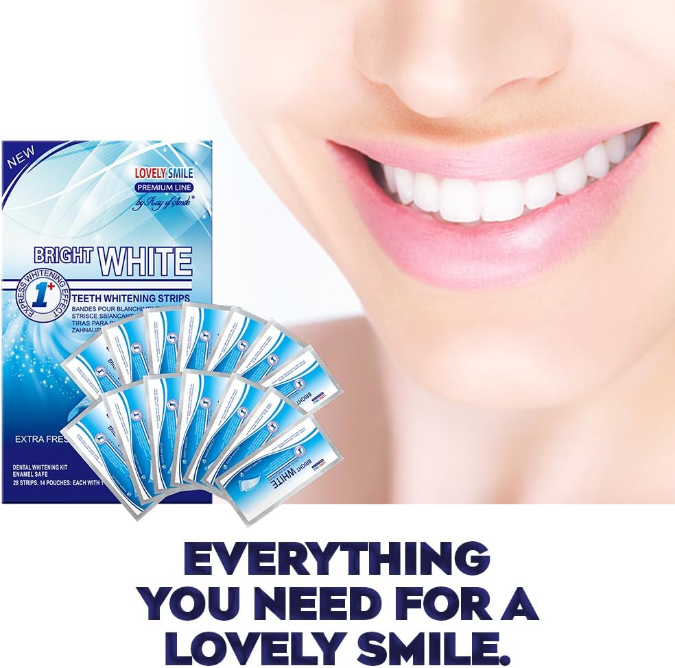 Lovely Smile Premium Line 50 Teeth Whitening Strips for 25 Applications - White Teeth in 1 Hour - Enamel Safe - No Slip and No Sensitivity - Dental Whitener Kit by Ray of Smile