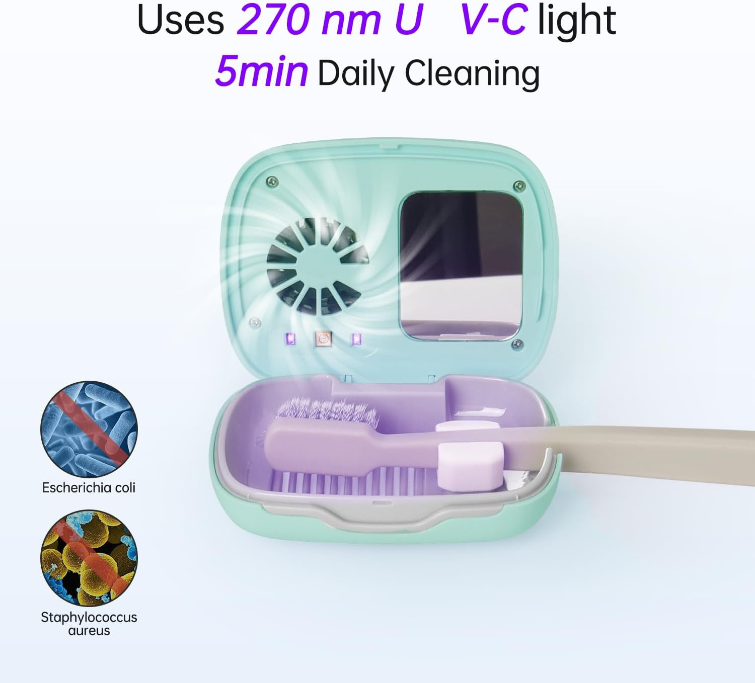 Toothbrush Holder, Toothbrush Cleaner Case, Portable USB Charging Toothbrush Cover with U V-C Light, Travel Toothbrush Holder (Green-Fan)