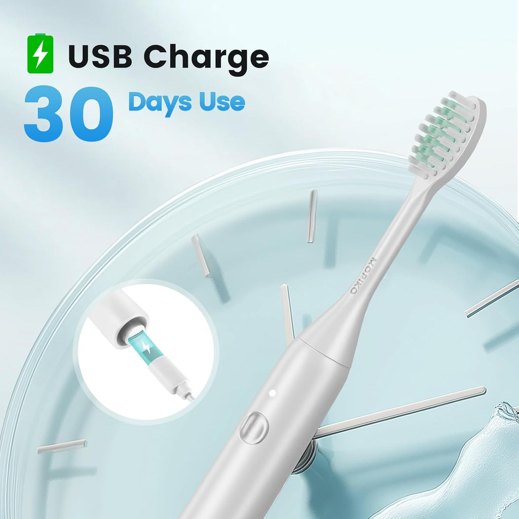 Sonic Electric Toothbrush for Adults - Type C Rechargeable Portable 3 Modes White Sonic Electric Toothbrush with Travel Kit