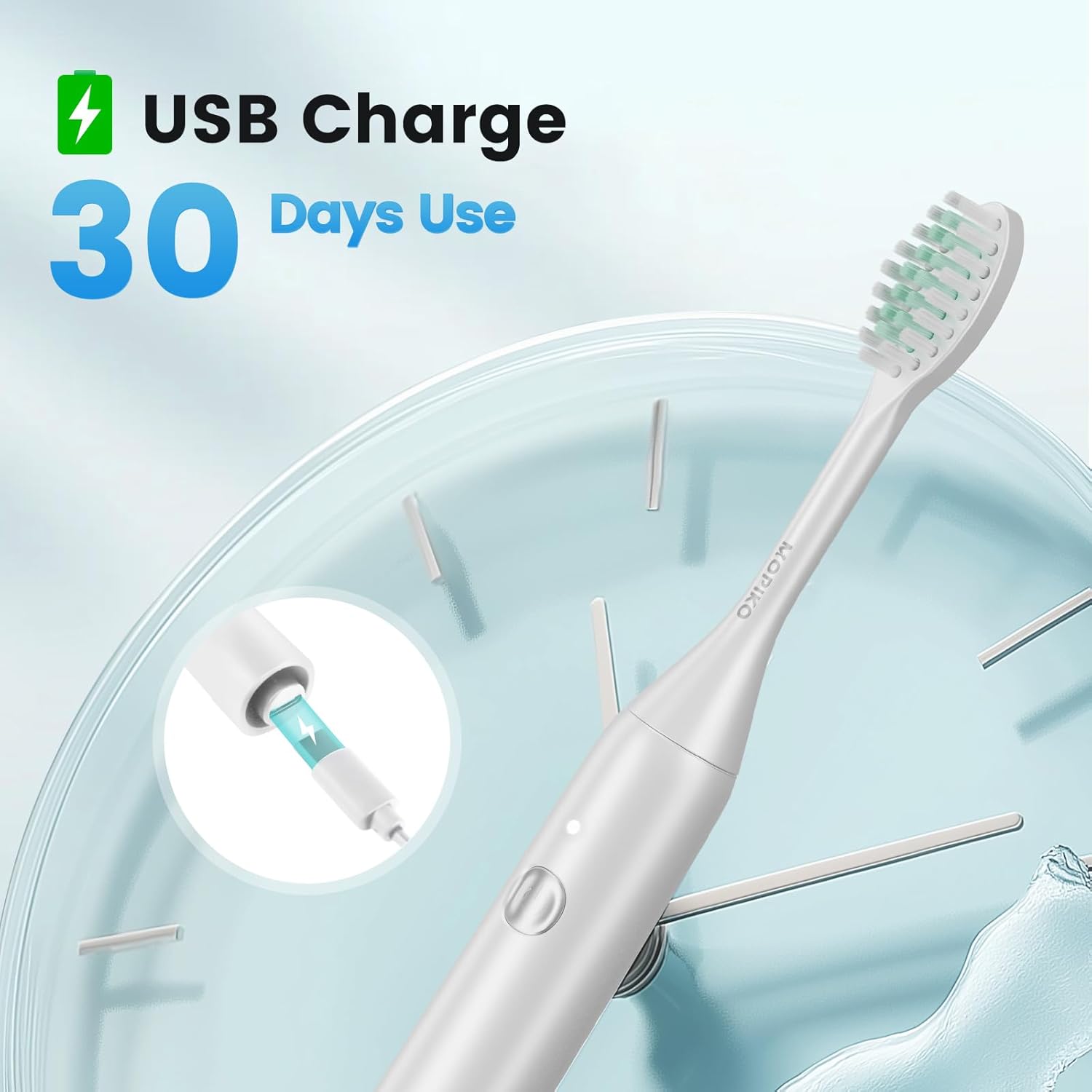 Sonic Electric Toothbrush for Adults - Type C Rechargeable Portable 3 Modes White Sonic Electric Toothbrush with Travel Kit